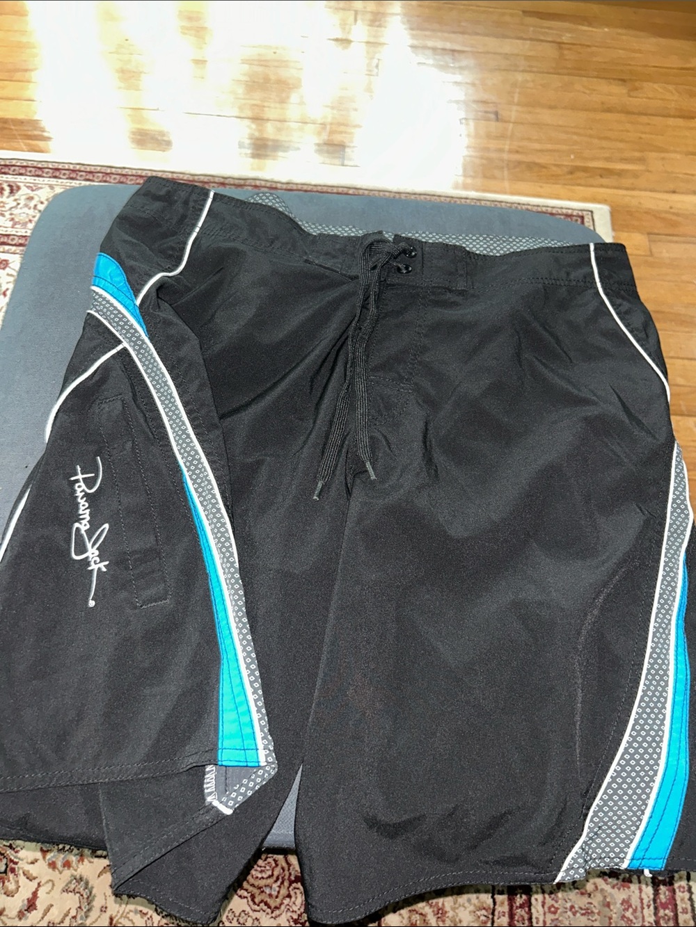 Panama Jack Black Board Shorts with Blue Trim
